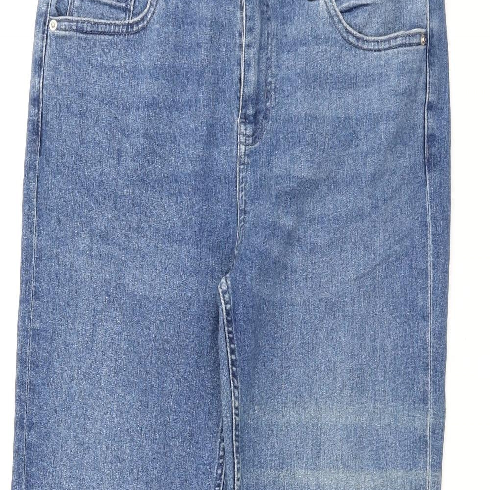Marks and Spencer Womens Blue Cotton Straight Jeans Size 14 L27 in Extra-Slim Zip