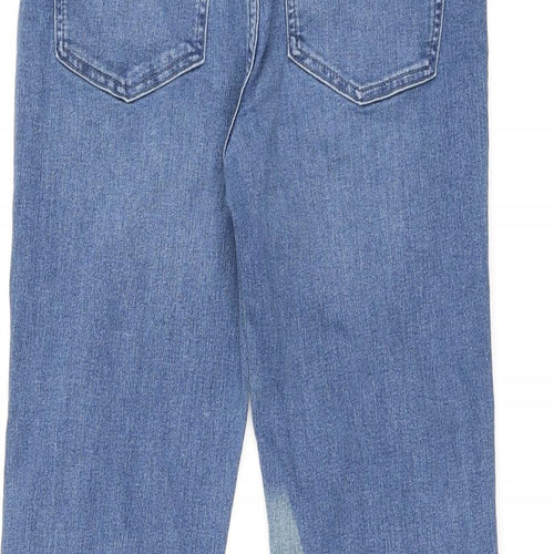 Marks and Spencer Womens Blue Cotton Straight Jeans Size 14 L27 in Extra-Slim Zip