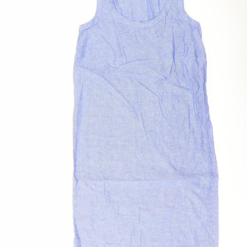 Marks and Spencer Womens Blue Linen Tank Dress Size 8 Scoop Neck Pullover