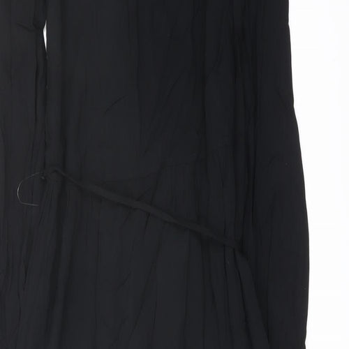 Marks and Spencer Womens Black Viscose Shirt Dress Size 6 V-Neck Button