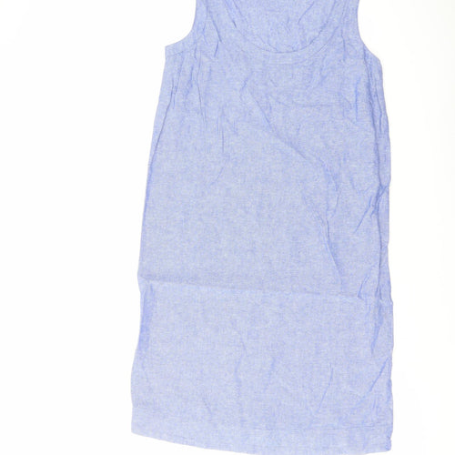 Marks and Spencer Womens Blue Linen Tank Dress Size 6 Scoop Neck Pullover