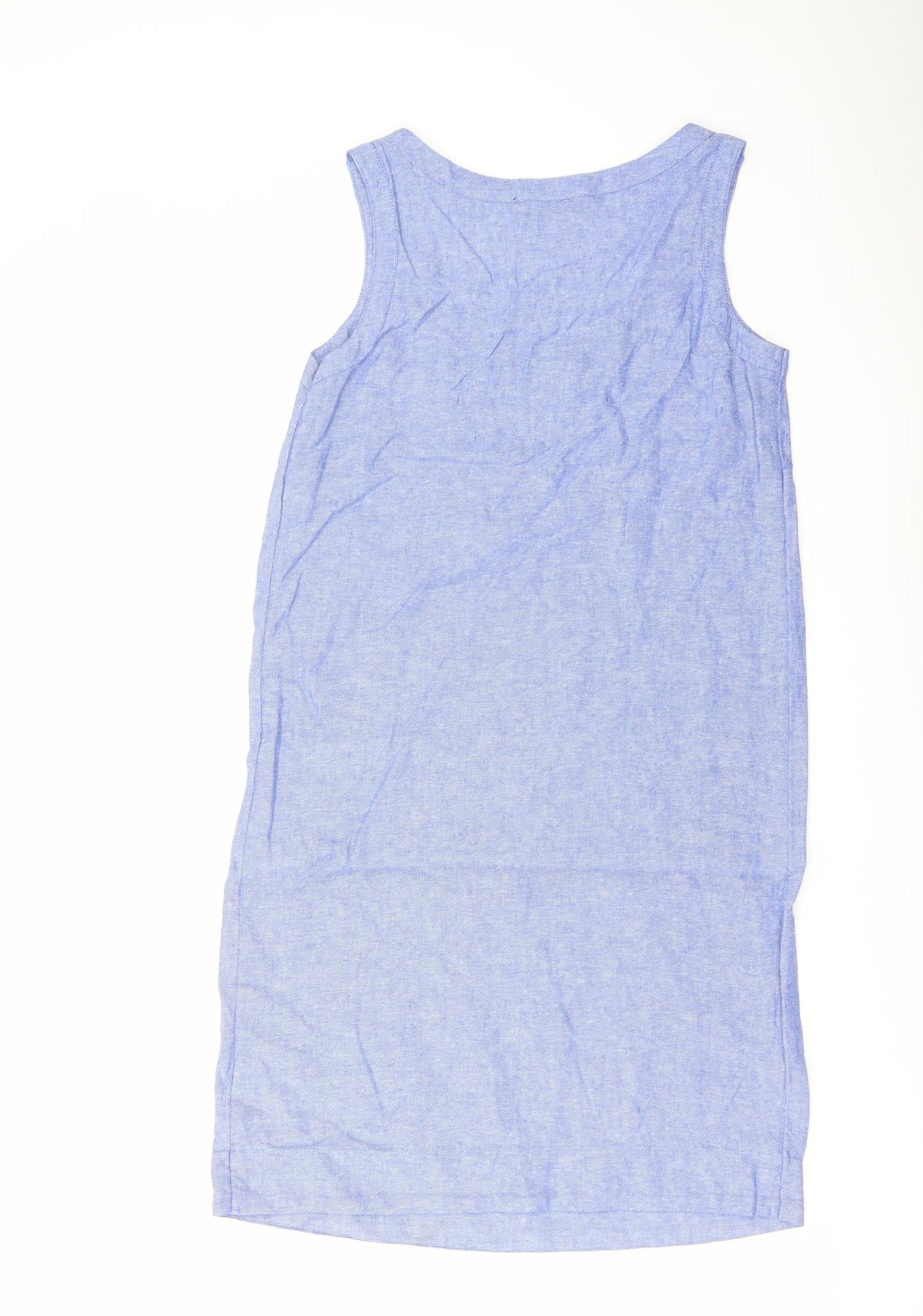 Marks and Spencer Womens Blue Linen Tank Dress Size 6 Scoop Neck Pullover