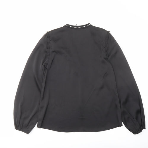 Lipsy Womens Black Polyester Basic Blouse Size 6 V-Neck - Embellished