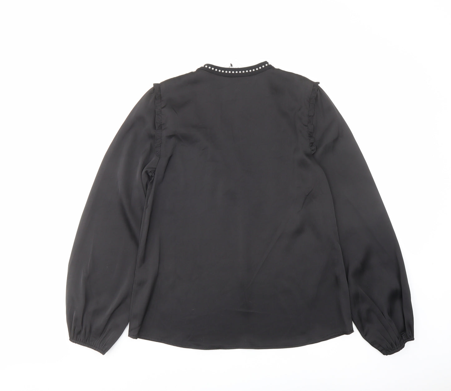 Lipsy Womens Black Polyester Basic Blouse Size 6 V-Neck - Embellished