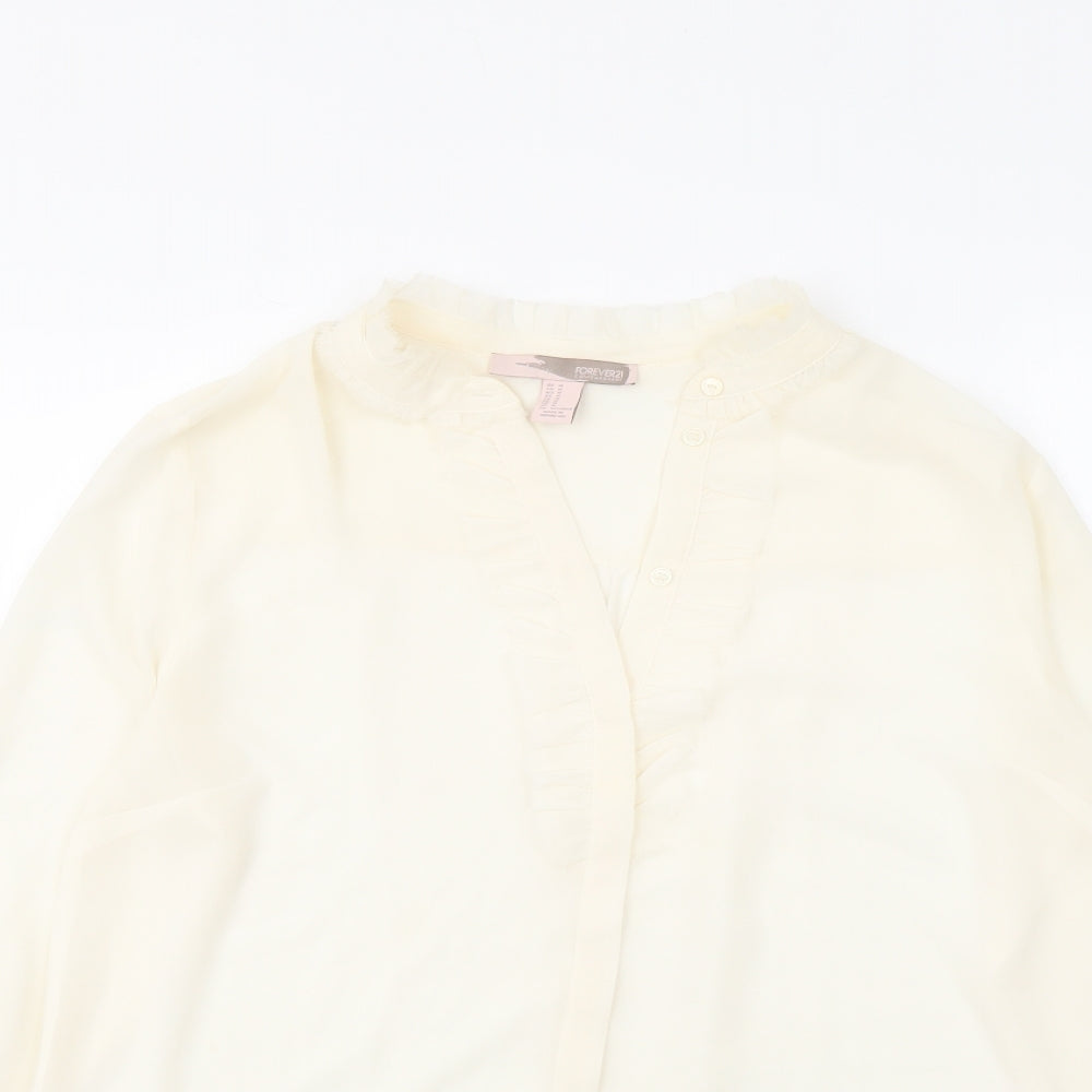 FOREVER 21 Womens Ivory Polyester Basic Button-Up Size M V-Neck