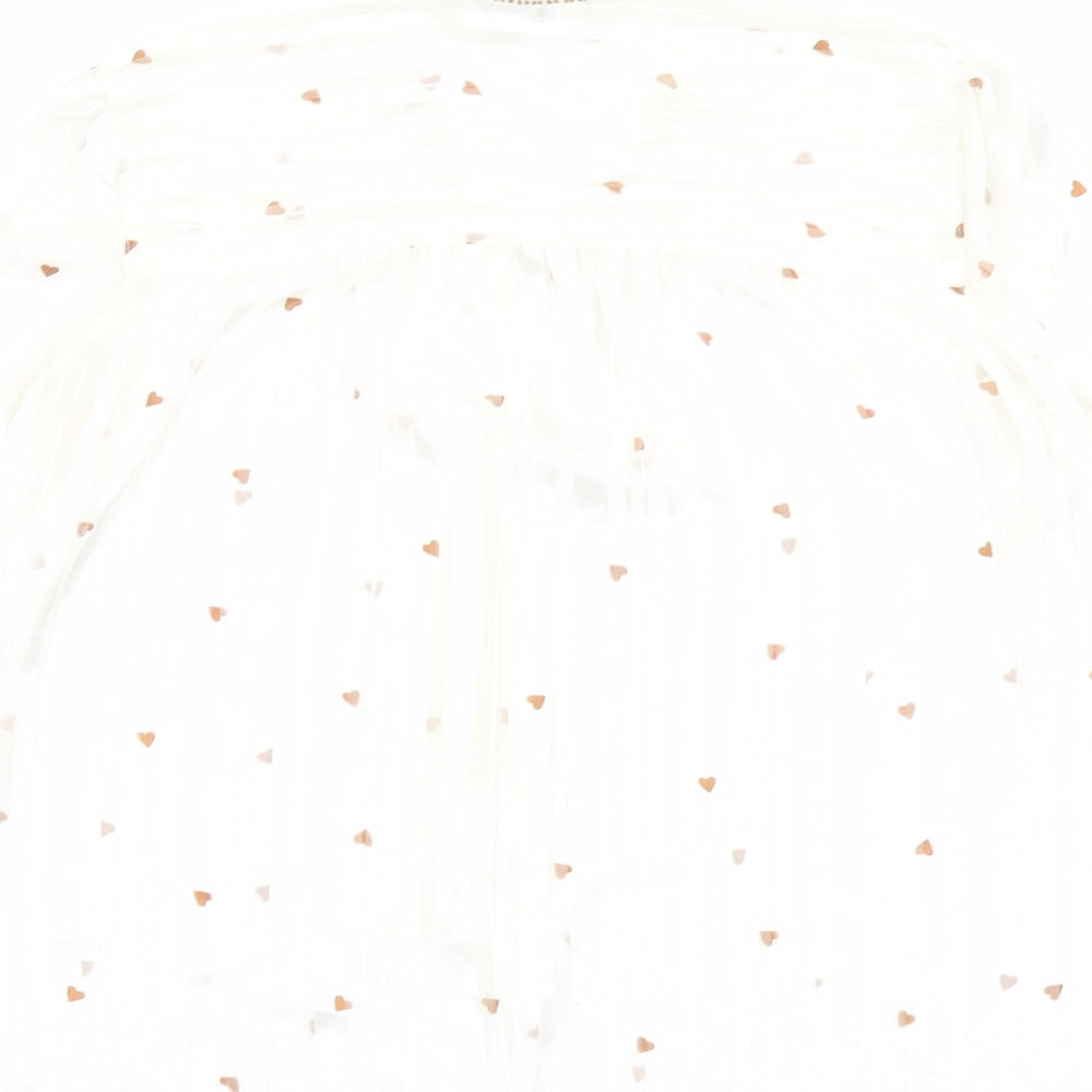 NEXT Womens Ivory Geometric Polyester Basic Blouse Size 12 Round Neck - Heart Print