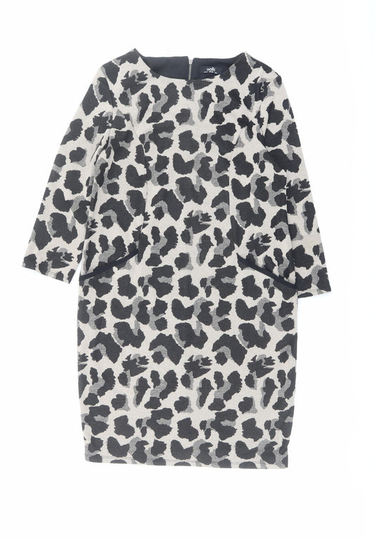 Wallis Womens Brown Animal Print Polyester A-Line Size 10 Boat Neck Zip - Leopard pattern
