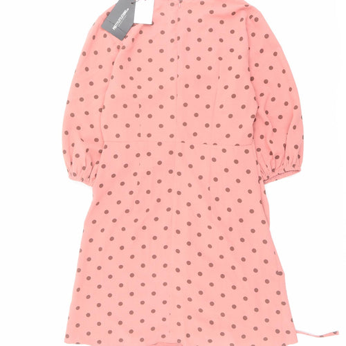 PRETTYLITTLETHING Womens Pink Polka Dot Polyester A-Line Size 12 Round Neck Zip