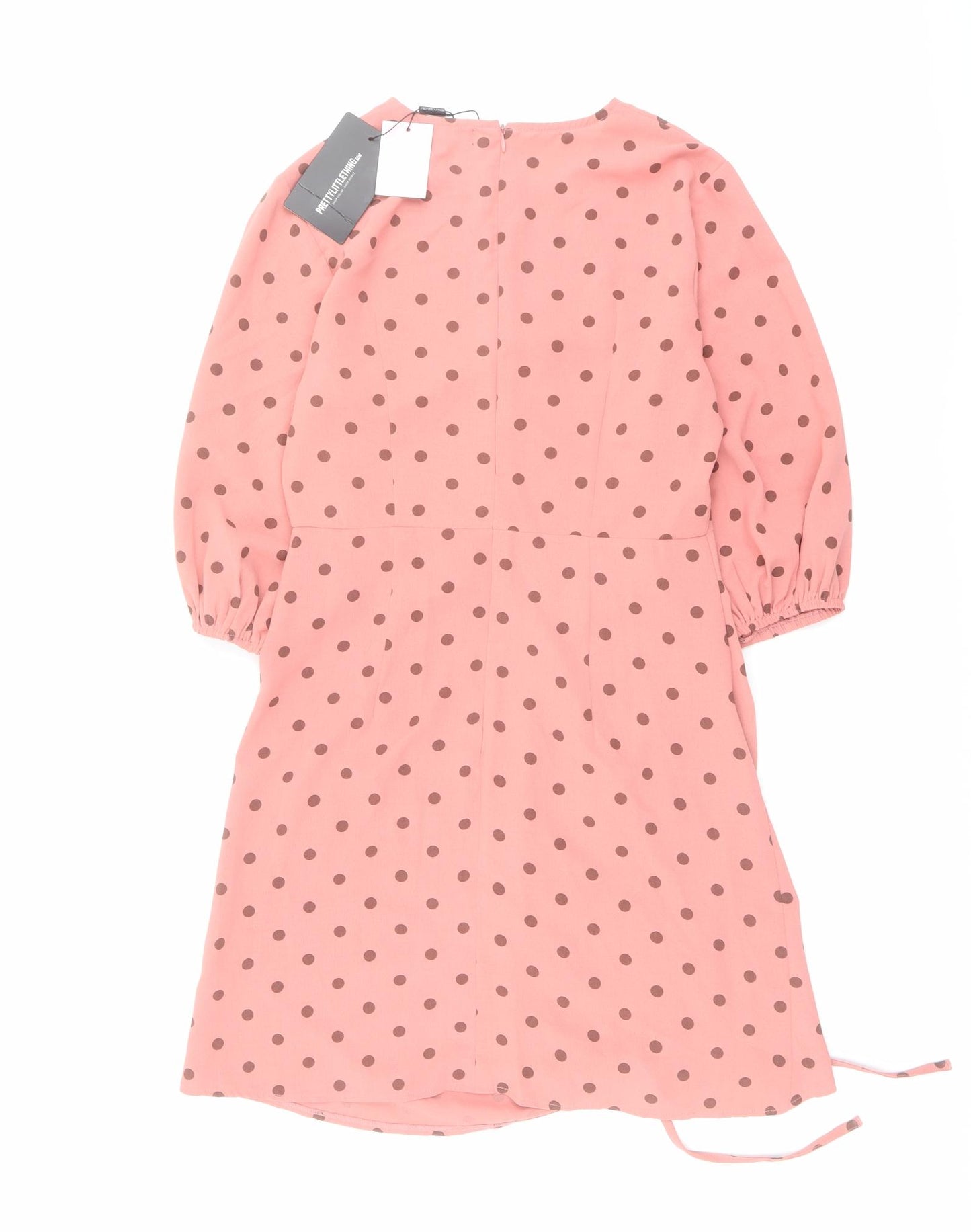 PRETTYLITTLETHING Womens Pink Polka Dot Polyester A-Line Size 12 Round Neck Zip