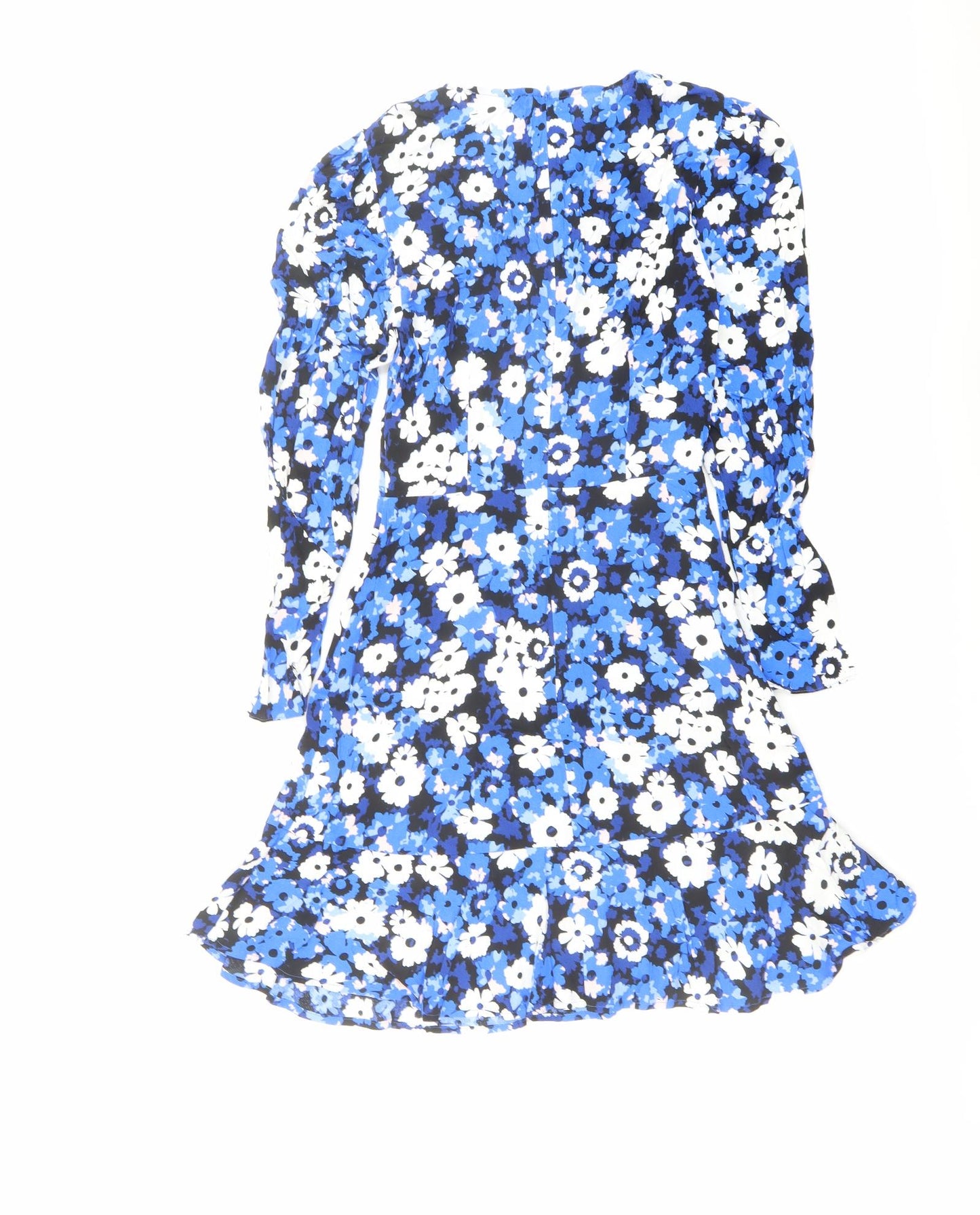 Marks and Spencer Womens Blue Floral Viscose A-Line Size 6 Round Neck Zip