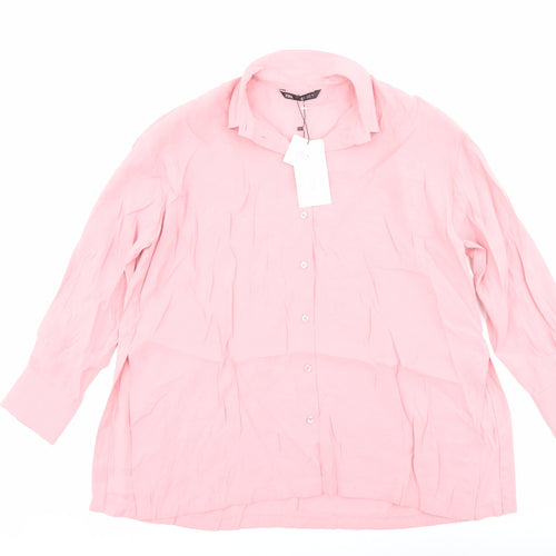 Zara Womens Pink Modal Basic Button-Up Size S Collared