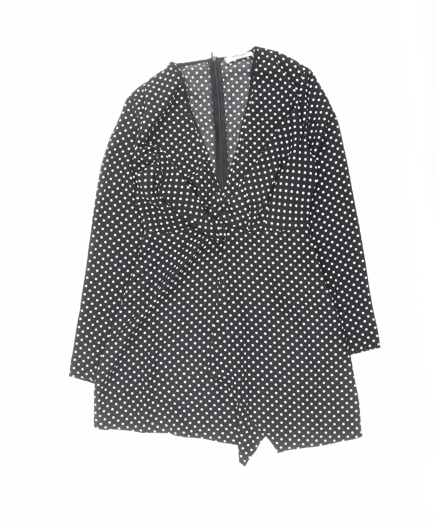 Saint Genies Womens Black Polka Dot Polyester A-Line Size 10 V-Neck Zip
