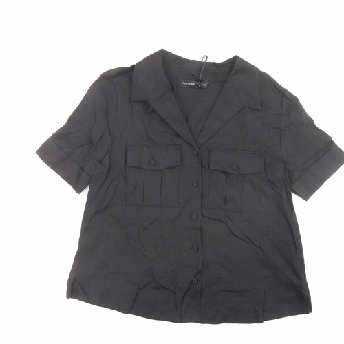 Autograph Womens Black Linen Basic Button-Up Size 6 Collared