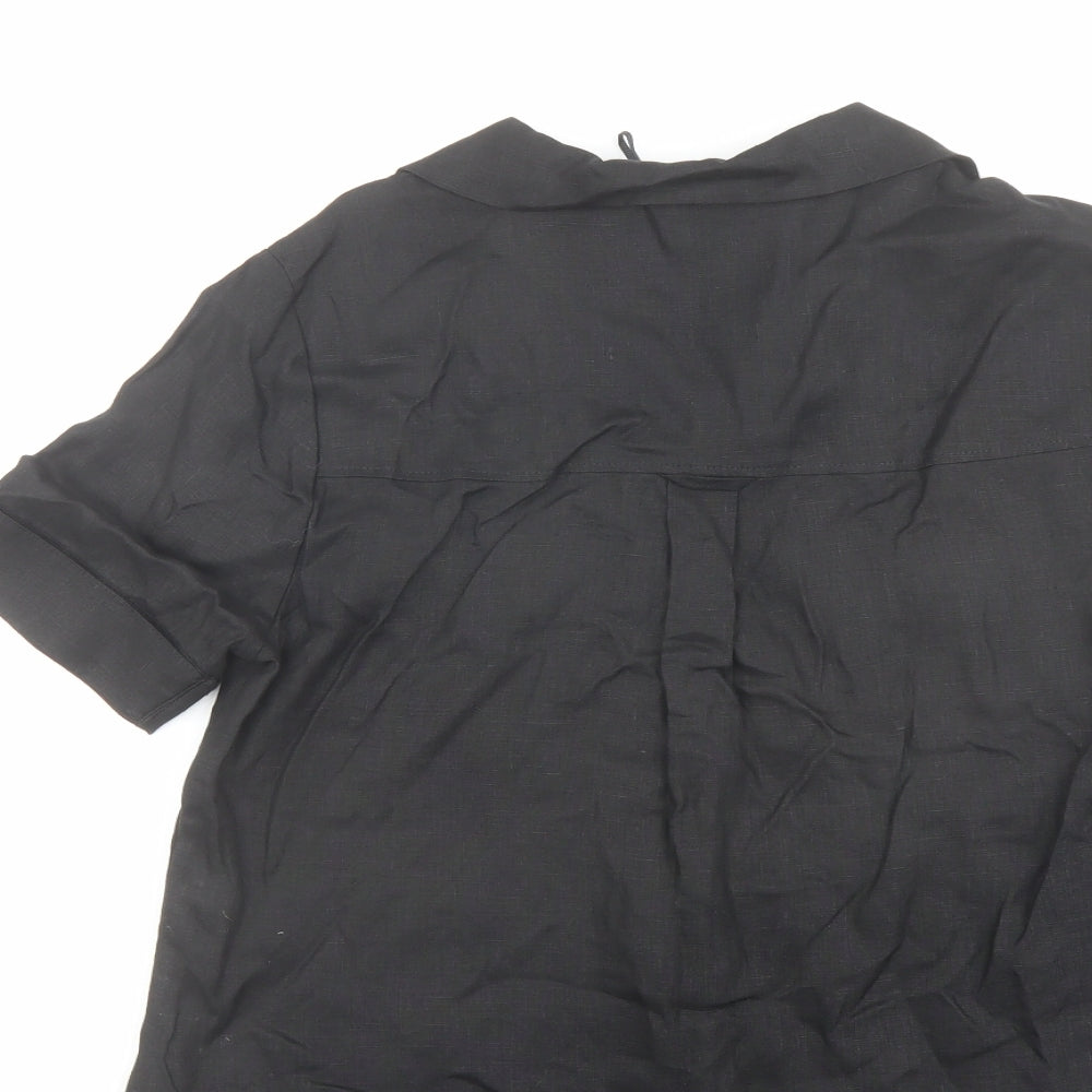 Autograph Womens Black Linen Basic Button-Up Size 6 Collared