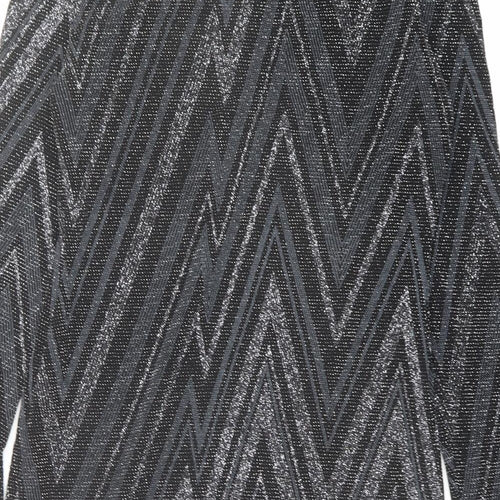 Oasis Womens Black Geometric Polyamide A-Line Size M Round Neck Button