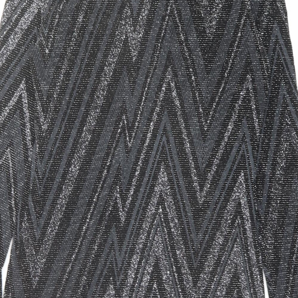 Oasis Womens Black Geometric Polyamide A-Line Size M Round Neck Button