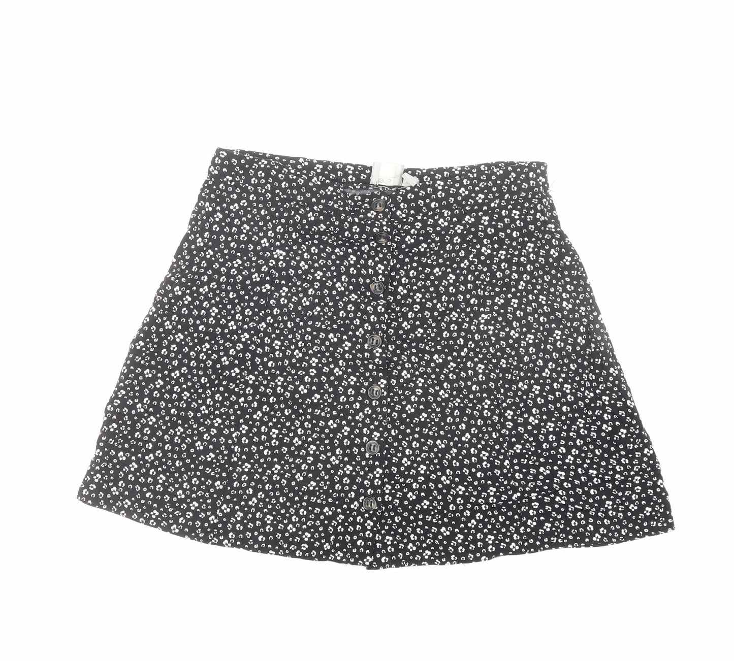ASOS Womens Black Floral Viscose Mini Skirt Size 12 Button