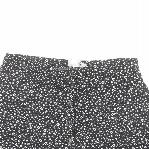 ASOS Womens Black Floral Viscose Mini Skirt Size 12 Button