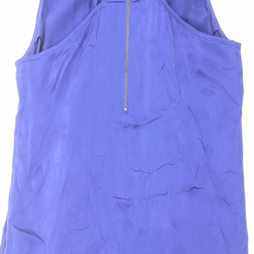 Whistles Womens Blue Silk Tank Dress Size 10 Round Neck Zip