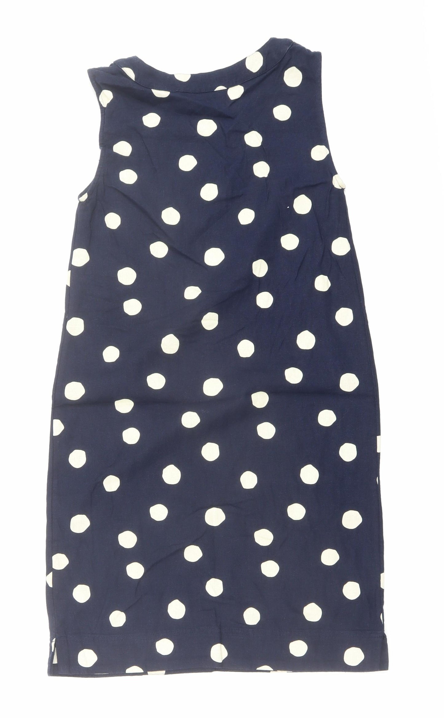 Marks and Spencer Womens Blue Polka Dot Linen Tank Dress Size 6 V-Neck Pullover