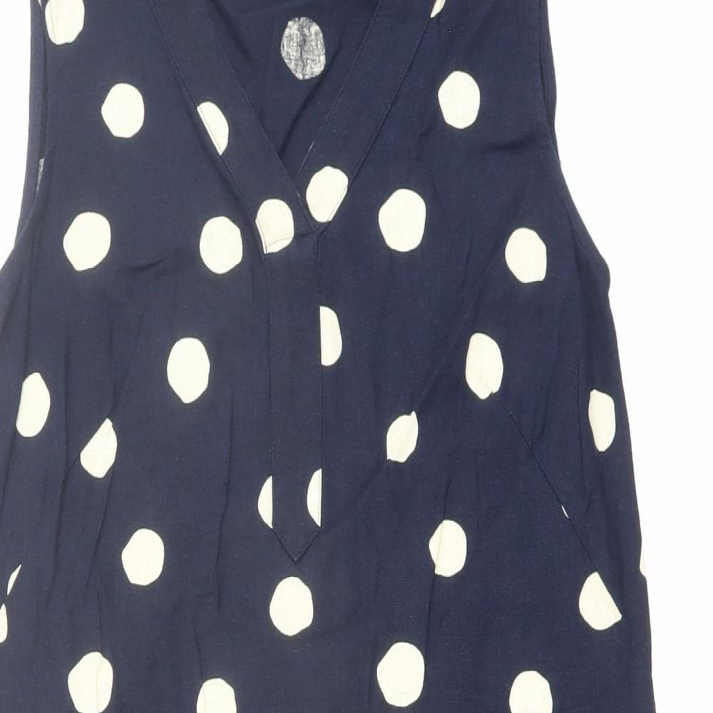 Marks and Spencer Womens Blue Polka Dot Linen Tank Dress Size 6 V-Neck Pullover