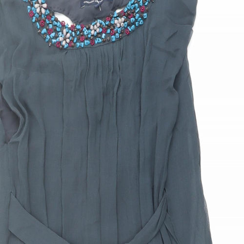 French Connection Womens Blue Silk Basic Blouse Size 10 Boat Neck - Embellished