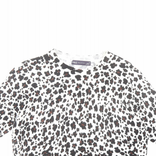 Marks and Spencer Womens Multicoloured Round Neck Animal Print Viscose Pullover Jumper Size 6 - Leopard pattern