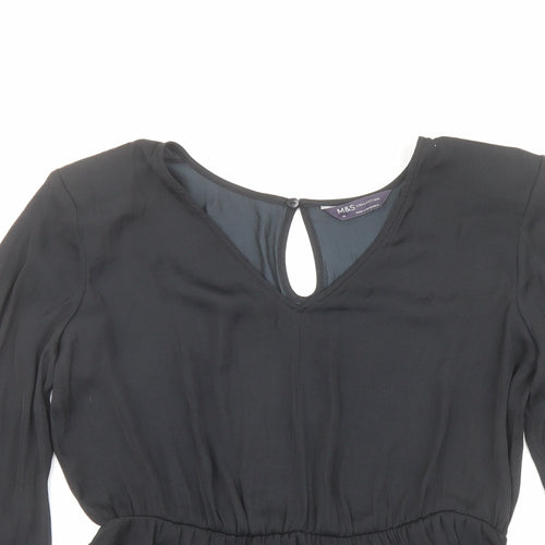 Marks and Spencer Womens Black Polyester Basic Blouse Size 10 V-Neck - Peplum