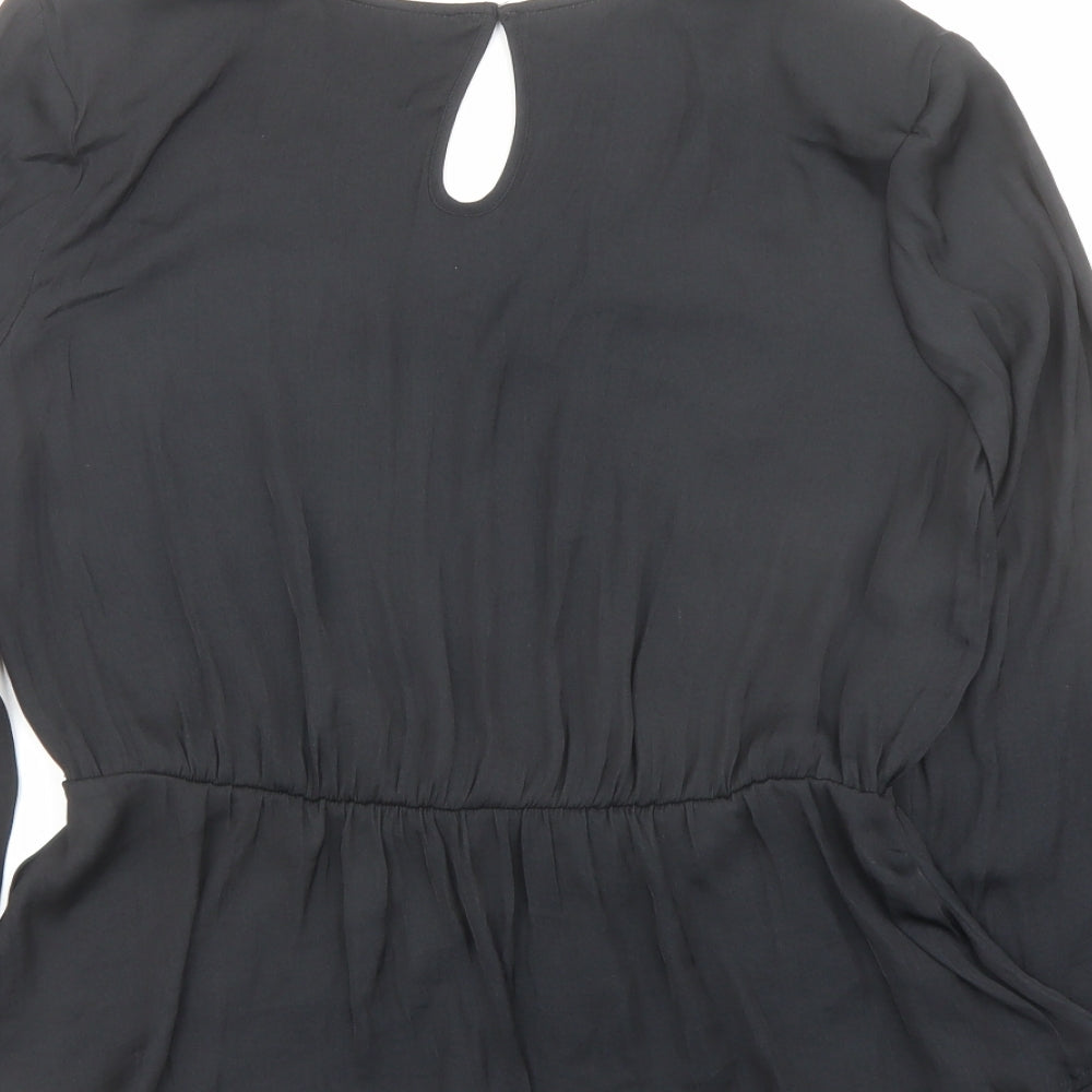 Marks and Spencer Womens Black Polyester Basic Blouse Size 10 V-Neck - Peplum