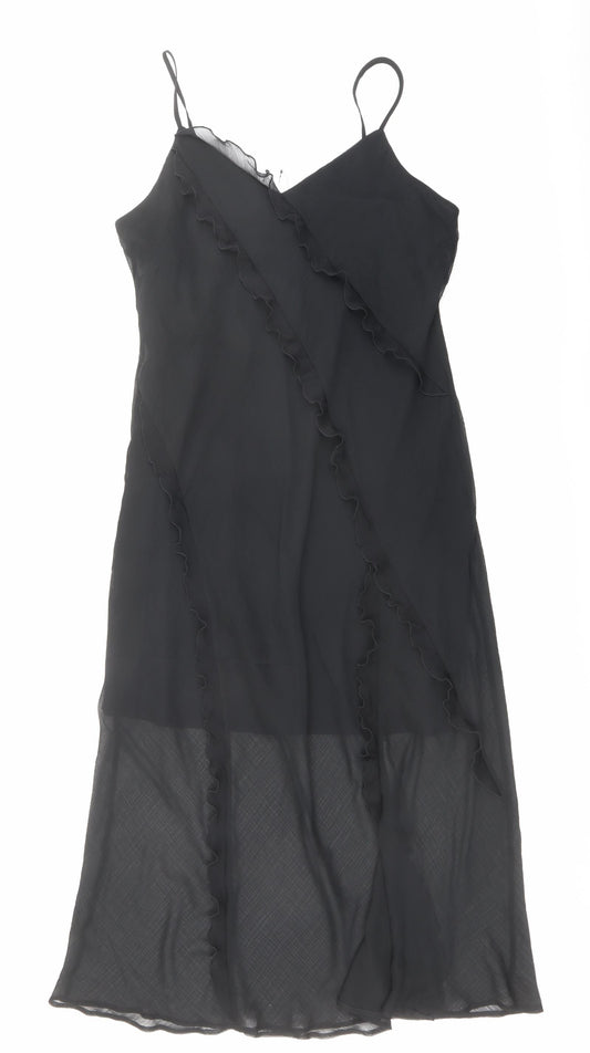 Marks and Spencer Womens Black Polyester Tank Dress Size 16 V-Neck Zip