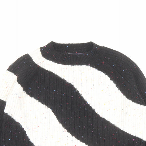 Marks and Spencer Womens Black Round Neck Geometric Acrylic Pullover Jumper Size S