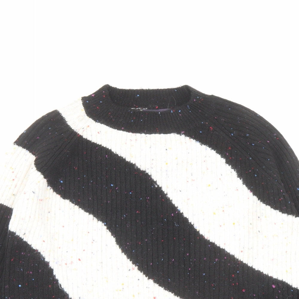 Marks and Spencer Womens Black Round Neck Geometric Acrylic Pullover Jumper Size S