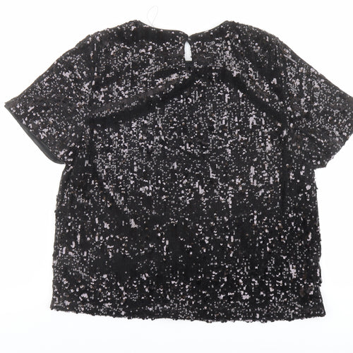 Marks and Spencer Womens Black Polyester Basic Blouse Size 14 Boat Neck