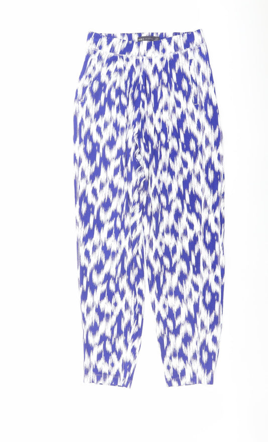 Marks and Spencer Womens Blue Geometric Viscose Harem Trousers Size 6 L25 in Regular