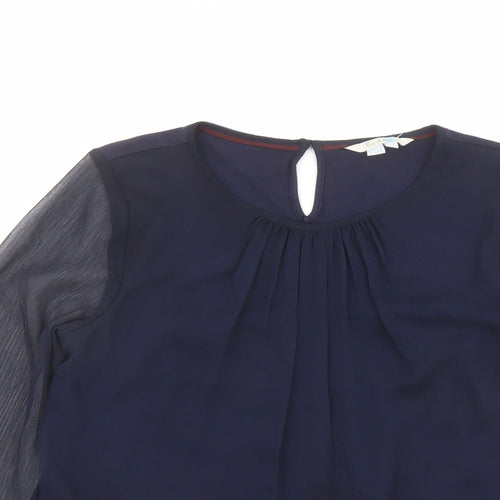 Boden Womens Blue Polyester Basic Blouse Size 10 Round Neck
