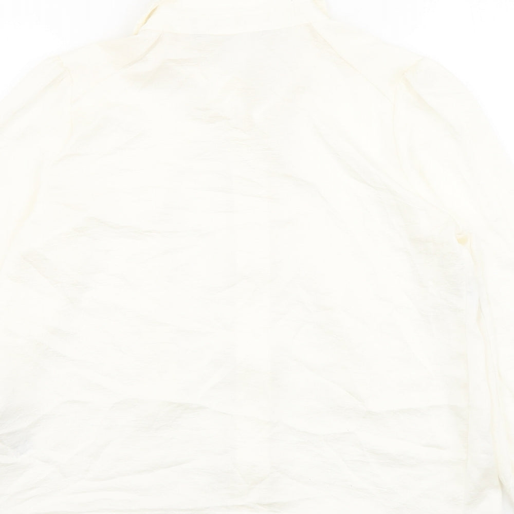 Zara Womens Ivory Polyester Basic Button-Up Size S Cowl Neck
