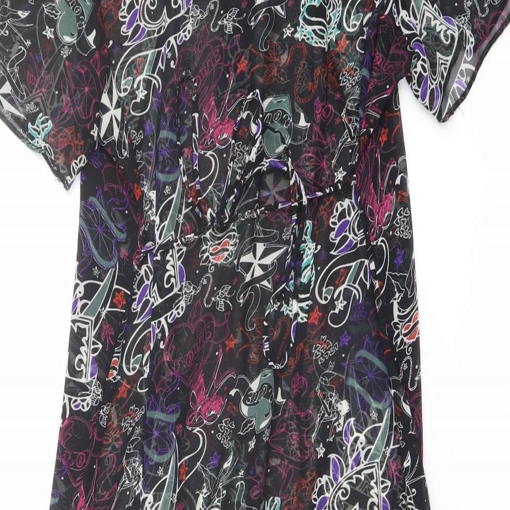 Evans Womens Multicoloured Geometric Polyester A-Line Size 14 Round Neck Button