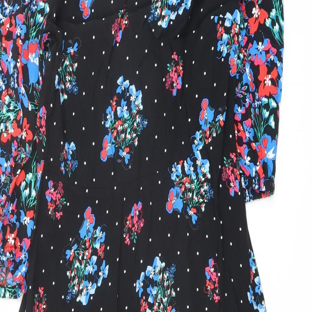 Marks and Spencer Womens Black Floral Viscose A-Line Size 10 Round Neck Zip