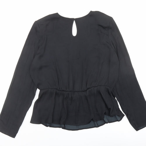 Marks and Spencer Womens Black Polyester Basic Blouse Size 14 V-Neck - Peplum