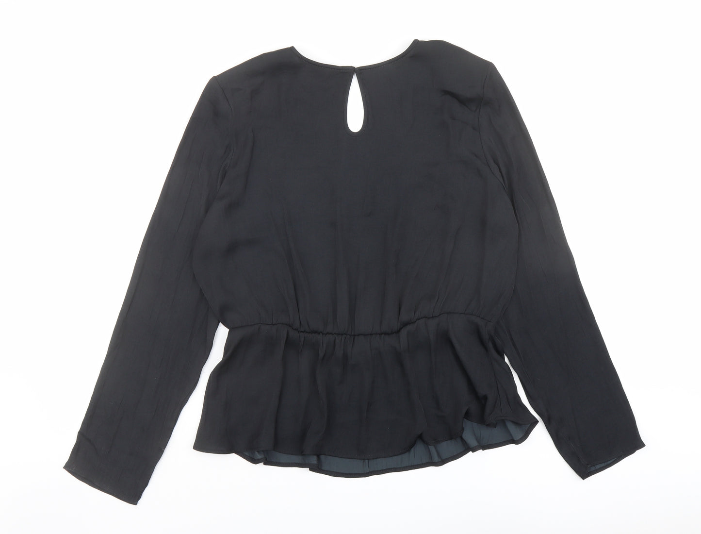 Marks and Spencer Womens Black Polyester Basic Blouse Size 14 V-Neck - Peplum