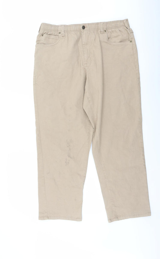 John Blair Womens Beige Cotton Straight Jeans Size 12 L28 in Regular Button