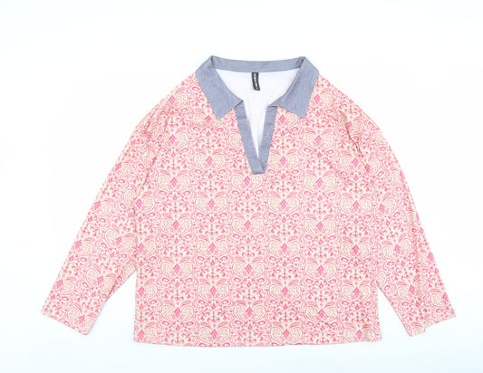 Noracora Womens Pink Geometric Polyester Basic Blouse Size XL Collared
