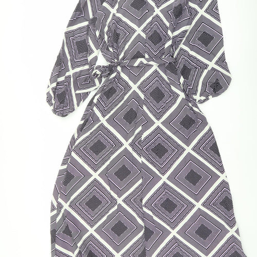 Marks and Spencer Womens Purple Geometric Viscose Maxi Size 12 Round Neck Zip