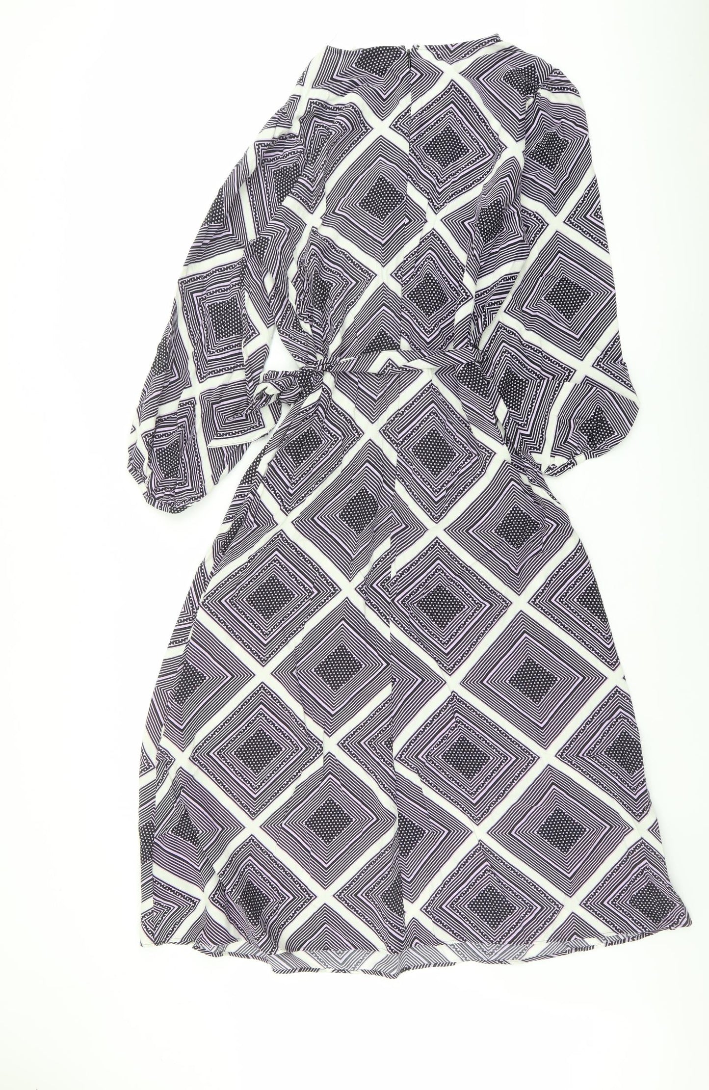 Marks and Spencer Womens Purple Geometric Viscose Maxi Size 12 Round Neck Zip