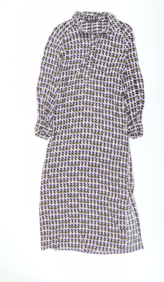 Marks and Spencer Womens Multicoloured Geometric Viscose Shirt Dress Size 10 Collared Button