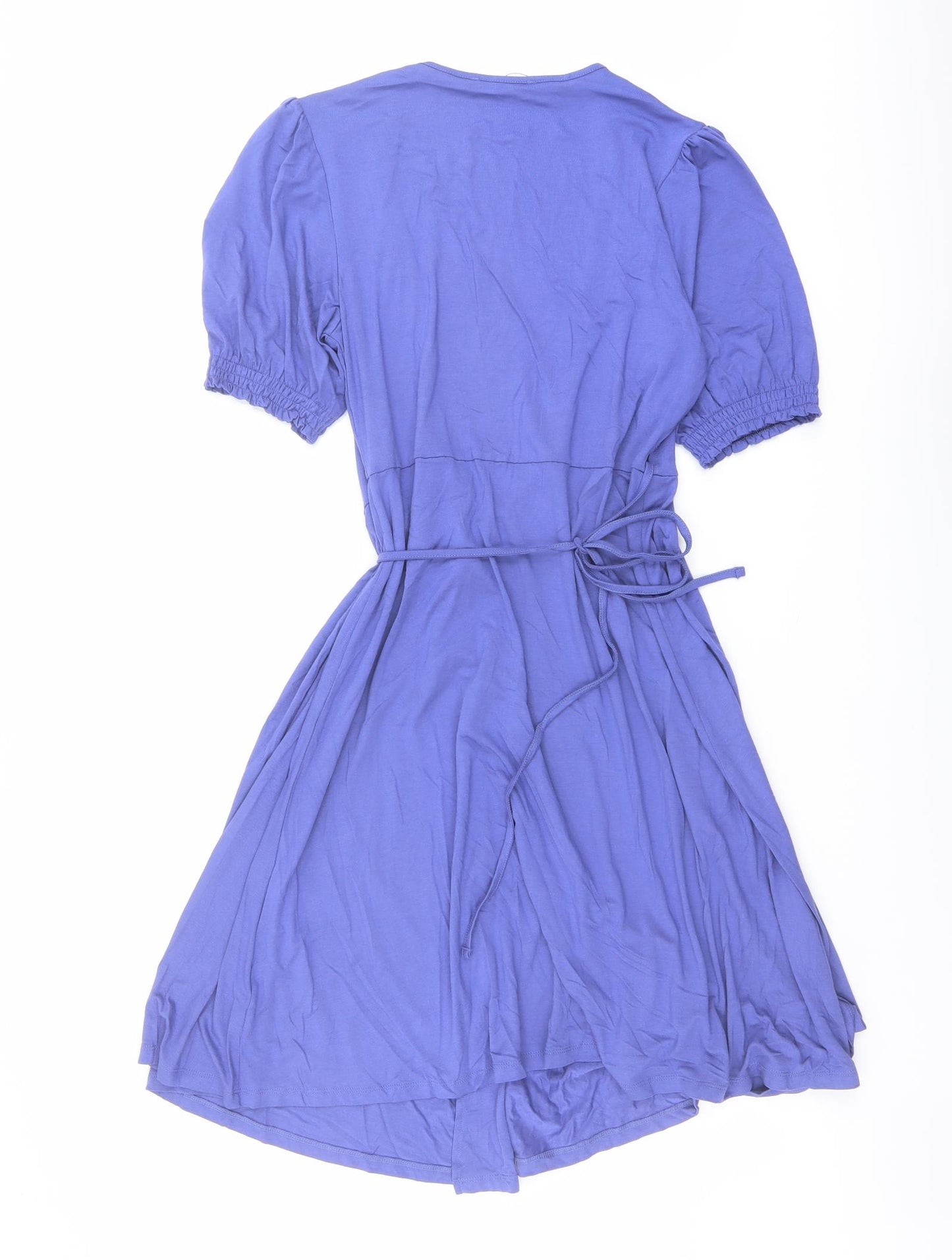 Marks and Spencer Womens Blue Viscose Wrap Dress Size 10 V-Neck Tie