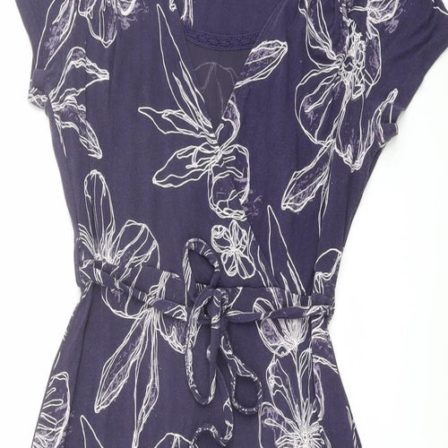 RJR.John Rocha Womens Blue Floral Viscose Trapeze & Swing Size 12 V-Neck Tie