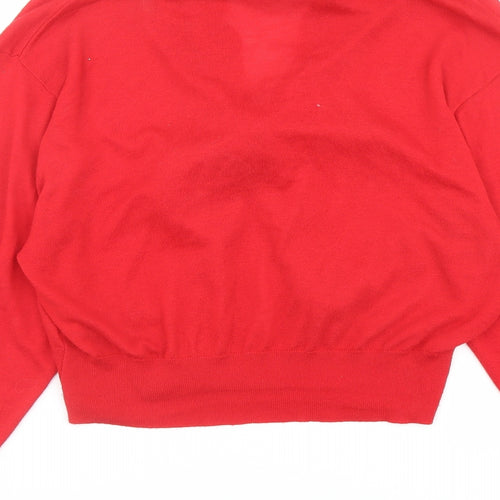 Zara Womens Red V-Neck Modal Pullover Jumper Size M