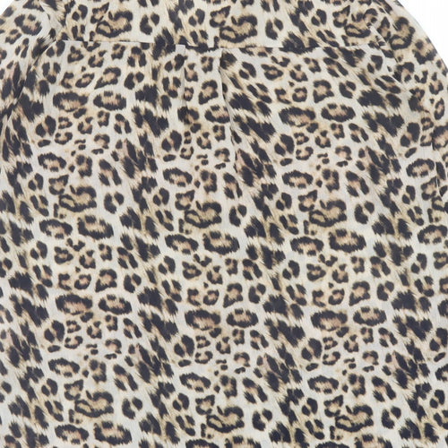 Zara Womens Brown Animal Print Polyester Tunic Button-Up Size S Collared - Leopard Print