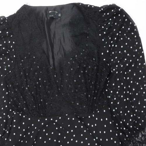 ASOS Womens Black Polka Dot Polyester Mini Size 14 V-Neck Zip